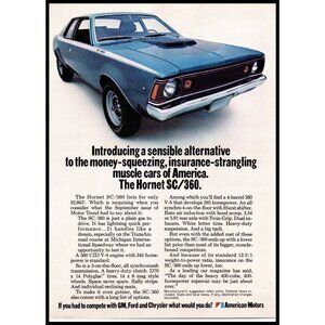 1970 AMC American Motors Hornet SC/360 Coupe Vintage Print Ad 70s Wall Art Photo